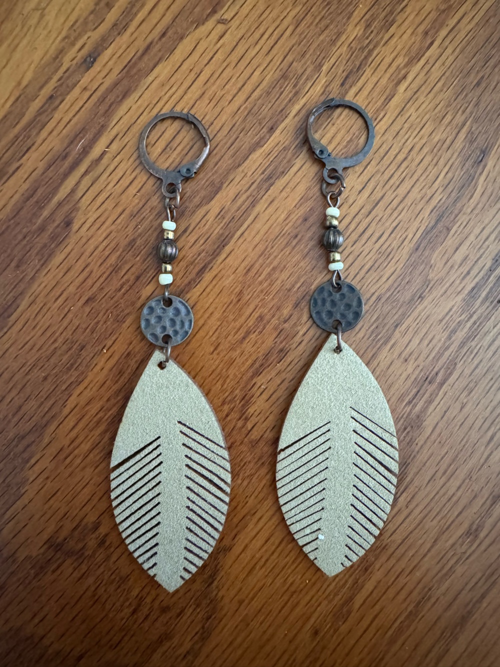 Bohemian Beaded Leaf Drop Earrings with Rustic Accents 🍃